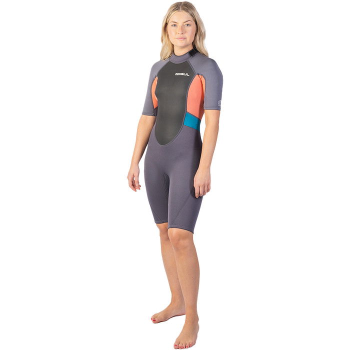 2024 Gul Womens Response 3/2mm Back Zip Shorty Wetsuit RE3318-C1 - Grey / Coral